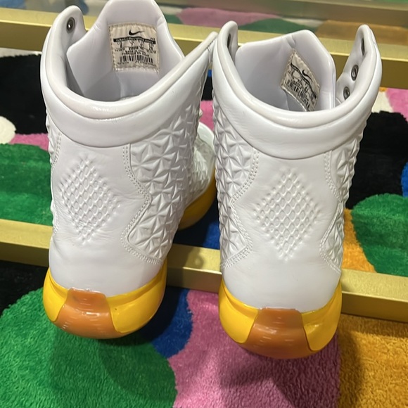 Gently used Kobe Bryant shoes for men high top all white with custom yellow - Picture 6 of 9